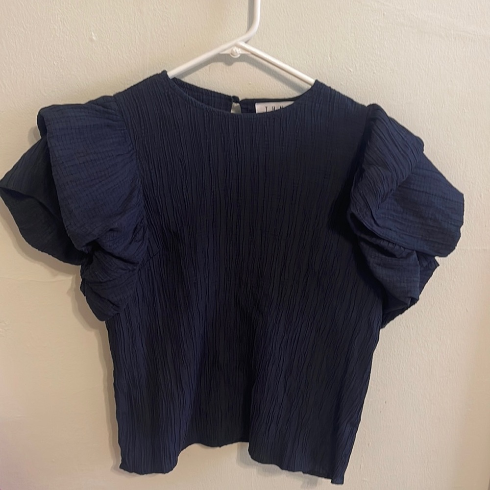 THML Navy Ruffle Sleeve Blouse